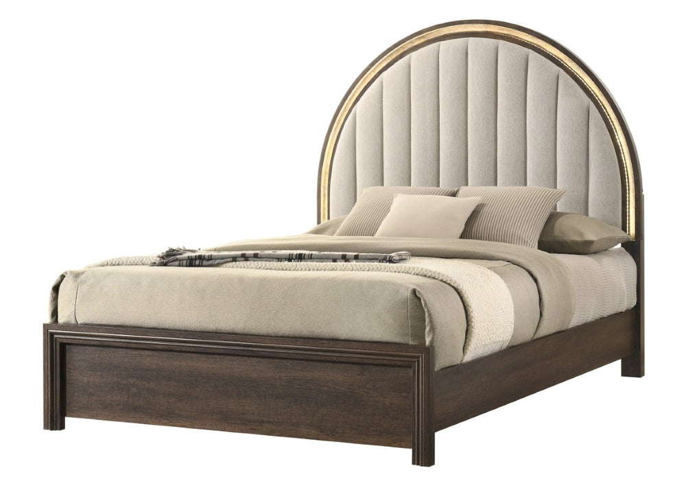 English Elm Unique Queen Platform Bed Curved Tall Headboard Ambient Wood Contemporary Bedroom B2741S01162