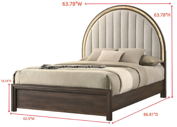 English Elm Unique Queen Platform Bed Curved Tall Headboard Ambient Wood Contemporary Bedroom B2741S01162