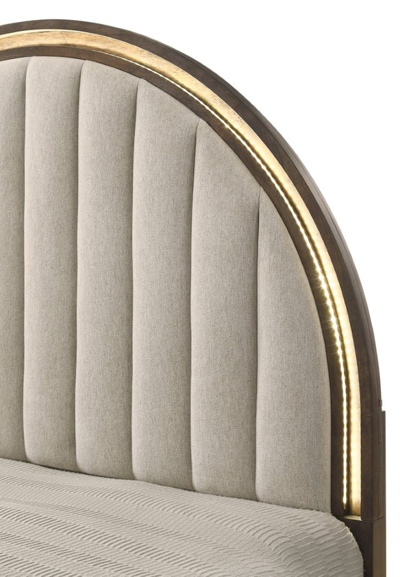 English Elm Unique Queen Platform Bed Curved Tall Headboard Ambient Wood Contemporary Bedroom B2741S01162