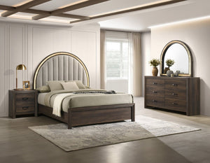 English Elm Unique Queen Platform Bed Curved Tall Headboard Ambient Wood Contemporary Bedroom B2741S01162