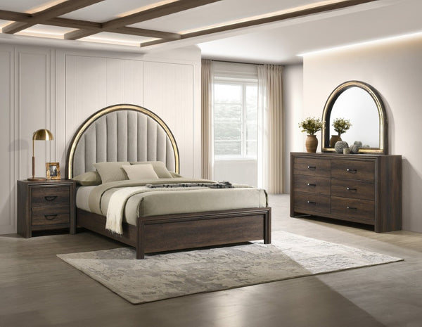 English Elm Unique Queen Platform Bed Curved Tall Headboard Ambient Wood Contemporary Bedroom B2741S01162