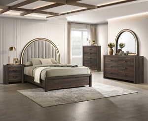 English Elm Unique Queen Platform Bed Curved Tall Headboard Ambient Wood Contemporary Bedroom B2741S01162