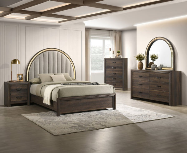 English Elm Unique Queen Platform Bed Curved Tall Headboard Ambient Wood Contemporary Bedroom B2741S01162