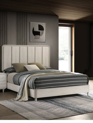 English Elm 1Pc Queen Panel Bed Solid Wood Construction Tall Headboard Contemporary Bedroom Frame Antique White B2741S01170