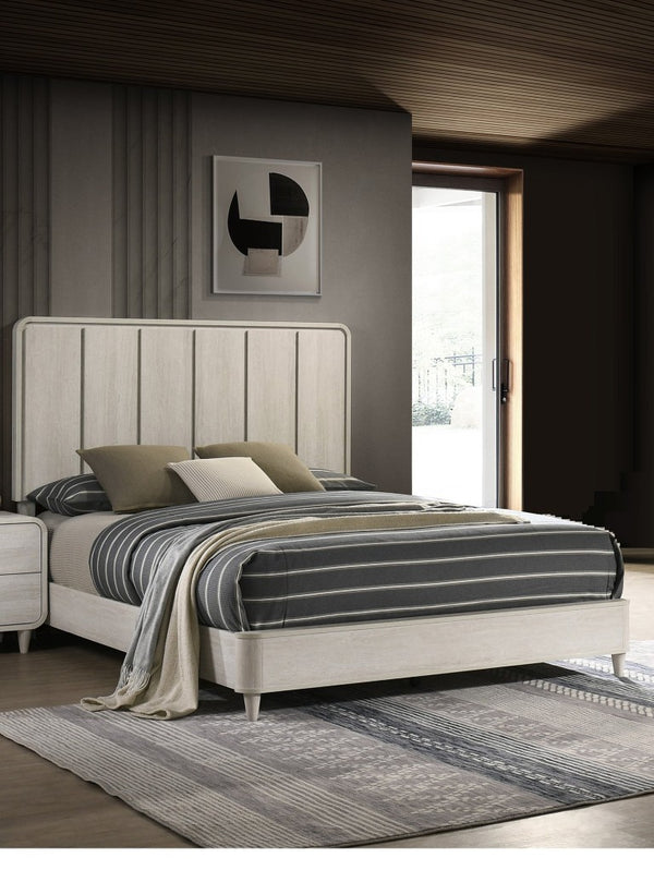 English Elm 1Pc Queen Panel Bed Solid Wood Construction Tall Headboard Contemporary Bedroom Frame Antique White B2741S01170