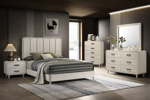 English Elm 1Pc Queen Panel Bed Solid Wood Construction Tall Headboard Contemporary Bedroom Frame Antique White B2741S01170