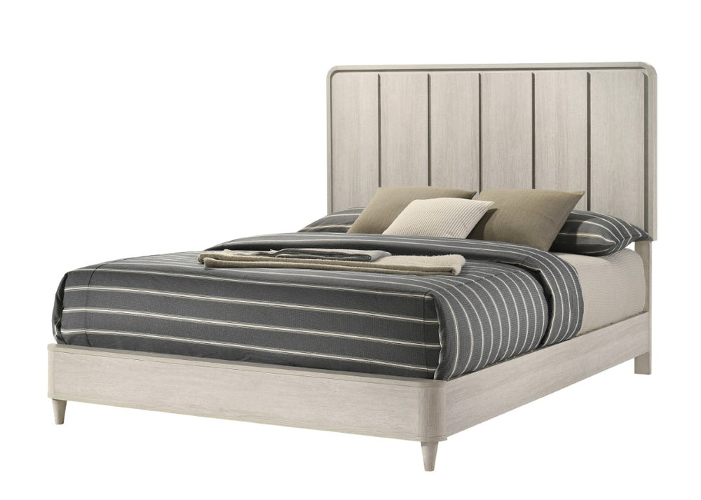 English Elm 1Pc King Panel Bed with Tall Paneled Headboard in Warm White Wood Solids Finish Antique White B2741S01171