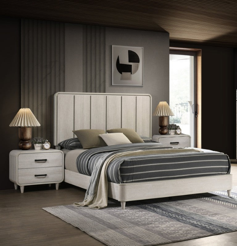 English Elm 1Pc Paneled Headboard Bedroom Set Wood Veneer Antique White Finish with Nightstands King B2741S01173