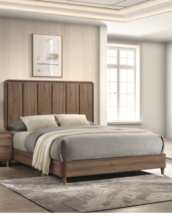English Elm 1Pc Queen Panel Bed Solid Wood Construction Tall Headboard Contemporary Bedroom Frame Brown B2741S01174
