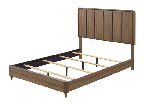 English Elm 1Pc Queen Panel Bed Solid Wood Construction Tall Headboard Contemporary Bedroom Frame Brown B2741S01174