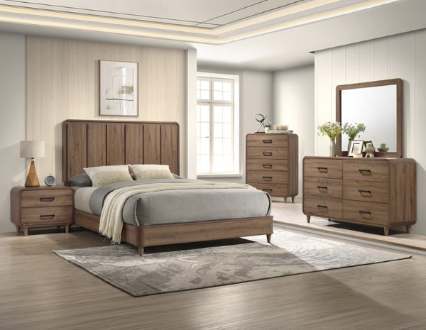 English Elm 1Pc Queen Panel Bed Solid Wood Construction Tall Headboard Contemporary Bedroom Frame Brown B2741S01174