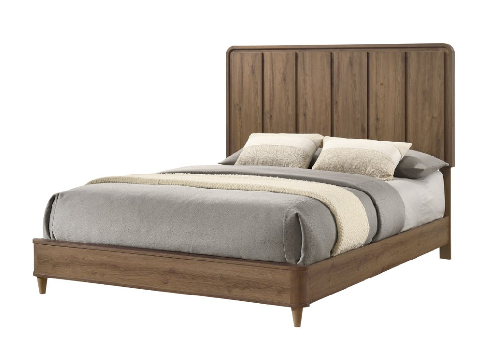 English Elm 3Pc Contemporary Wood Panel Bedroom Set with Flanking Nightstands in Light Brown Queen B2741S01176