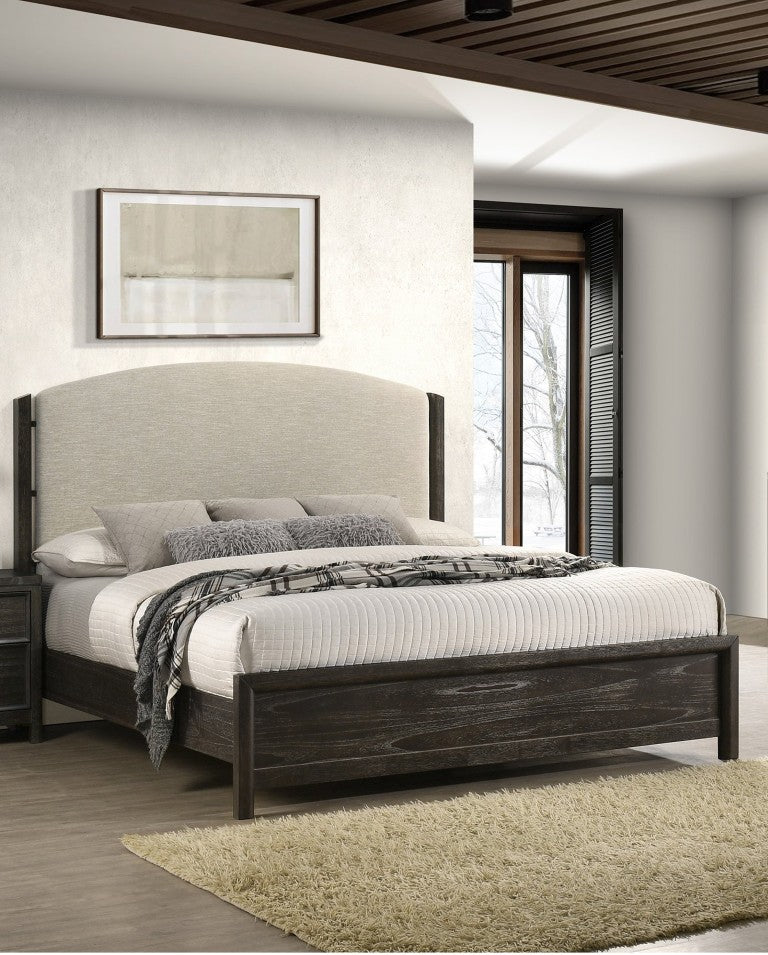 English Elm 1Pc Upholstered Queen Bed Solid Wood Frame Tall Headboard Contemporary Bedroom B2741S01179