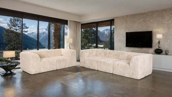 English Elm Modular Faux Fur Sectional Sofa Set with Deep Foam Seating for Cozy Living Rooms Sand B2741S01185