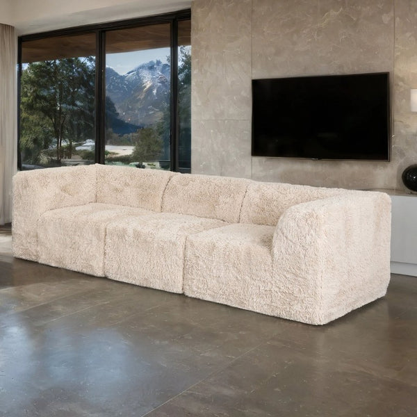 English Elm Modular Faux Fur Sectional Sofa Set with Deep Foam Seating for Cozy Living Rooms Sand B2741S01185