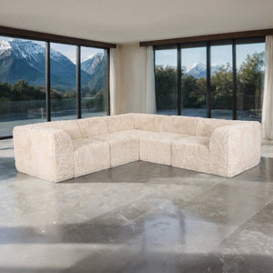English Elm Living Room 5 Piece Modular Sectional Plush Faux Fur Low Profile Reconfigurable Pit Sofa Sand B2741S01188