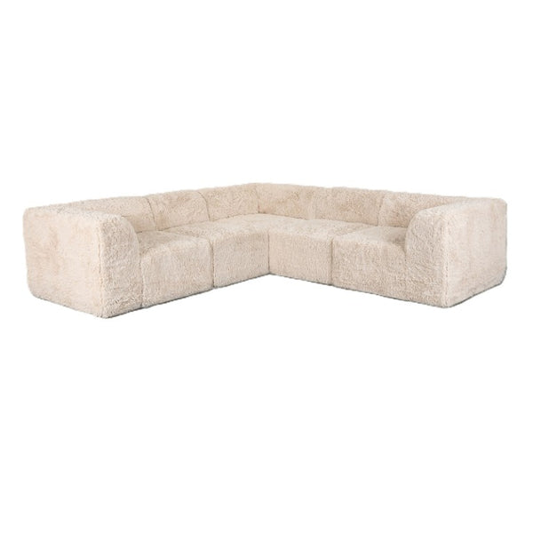 English Elm Living Room 5 Piece Modular Sectional Plush Faux Fur Low Profile Reconfigurable Pit Sofa Sand B2741S01188