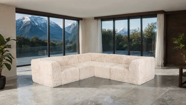 English Elm Living Room 5 Piece Modular Sectional Plush Faux Fur Low Profile Reconfigurable Pit Sofa Sand B2741S01188