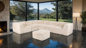 English Elm Living Room 7 Piece Modular Sectional Faux Fur Upholstered L Shape Lounge Sofa Set Sand B2741S01189