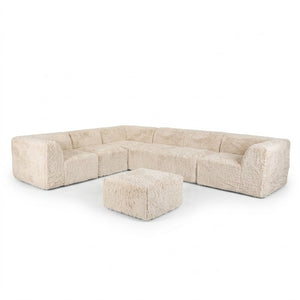 English Elm Living Room 7 Piece Modular Sectional Faux Fur Upholstered L Shape Lounge Sofa Set Sand B2741S01189