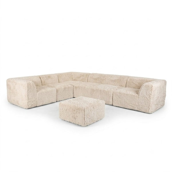 English Elm Living Room 7 Piece Modular Sectional Faux Fur Upholstered L Shape Lounge Sofa Set Sand B2741S01189