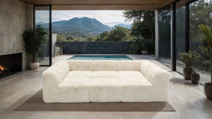 English Elm Living Room 6 Piece Faux Fur Modular Sectional Daybed with High Density Foam Seating Sand B2741S01190