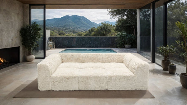 English Elm Living Room 6 Piece Faux Fur Modular Sectional Daybed with High Density Foam Seating Sand B2741S01190