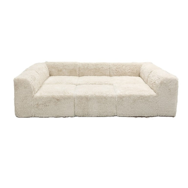 English Elm Living Room 6 Piece Faux Fur Modular Sectional Daybed with High Density Foam Seating Sand B2741S01190