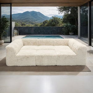 English Elm Living Room 6 Piece Faux Fur Modular Sectional Daybed with High Density Foam Seating Sand B2741S01190