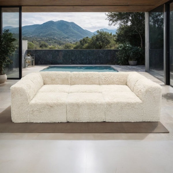 English Elm Living Room 6 Piece Faux Fur Modular Sectional Daybed with High Density Foam Seating Sand B2741S01190
