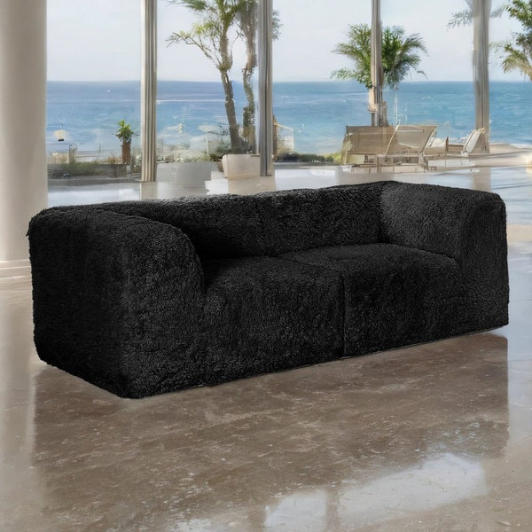 English Elm Black Faux Fur Modular Corner Wedge Loveseat Deep Foam Seating for Modern Living Rooms B2741S01192