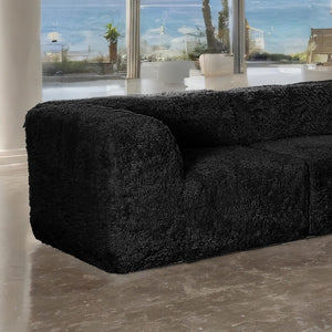 English Elm Black Faux Fur Modular Corner Wedge Loveseat Deep Foam Seating for Modern Living Rooms B2741S01192