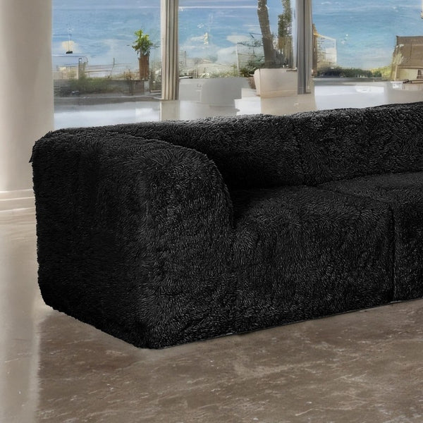 English Elm Black Faux Fur Modular Corner Wedge Loveseat Deep Foam Seating for Modern Living Rooms B2741S01192