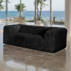 English Elm Black Faux Fur Modular Corner Wedge Loveseat Deep Foam Seating for Modern Living Rooms B2741S01192