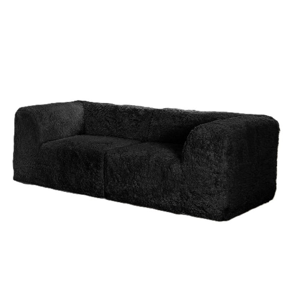 English Elm Black Faux Fur Modular Corner Wedge Loveseat Deep Foam Seating for Modern Living Rooms B2741S01192