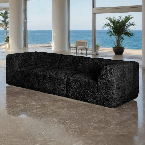 English Elm Modular Faux Fur Sectional Sofa Set with Deep Foam Seating for Cozy Living Rooms Black B2741S01193