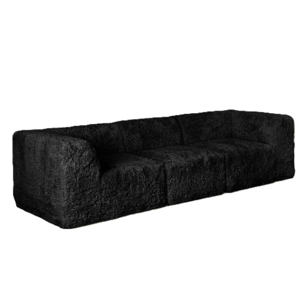 English Elm Modular Faux Fur Sectional Sofa Set with Deep Foam Seating for Cozy Living Rooms Black B2741S01193