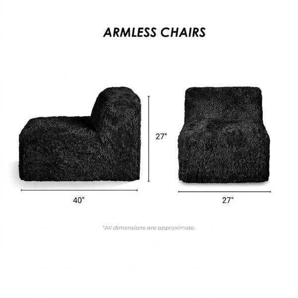 English Elm Living Room 5 Piece Modular Sectional Plush Faux Fur Low Profile Reconfigurable Pit Sofa Black B2741S01196