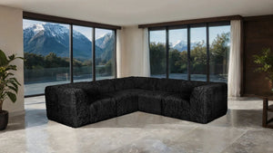 English Elm Living Room 5 Piece Modular Sectional Plush Faux Fur Low Profile Reconfigurable Pit Sofa Black B2741S01196