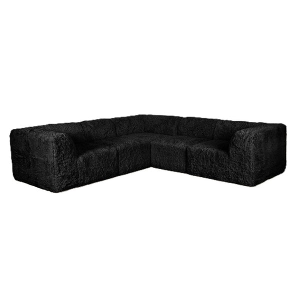 English Elm Living Room 5 Piece Modular Sectional Plush Faux Fur Low Profile Reconfigurable Pit Sofa Black B2741S01196