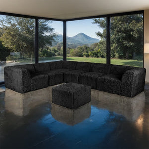 English Elm Living Room 7 Piece Modular Sectional Faux Fur Upholstered L Shape Lounge Sofa Set Black B2741S01197
