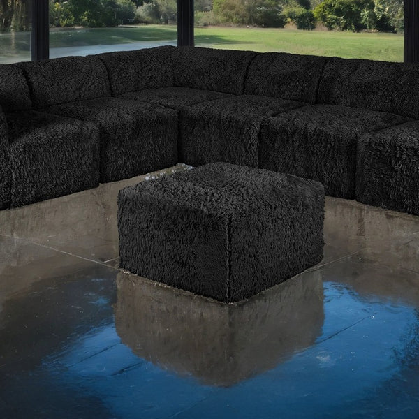 English Elm Living Room 7 Piece Modular Sectional Faux Fur Upholstered L Shape Lounge Sofa Set Black B2741S01197