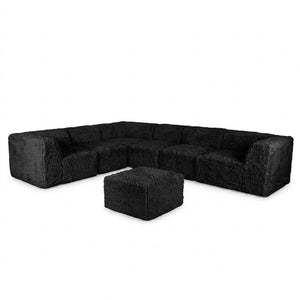 English Elm Living Room 7 Piece Modular Sectional Faux Fur Upholstered L Shape Lounge Sofa Set Black B2741S01197