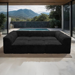 English Elm Living Room 6 Piece Faux Fur Modular Sectional Daybed with High Density Foam Seating Black B2741S01198