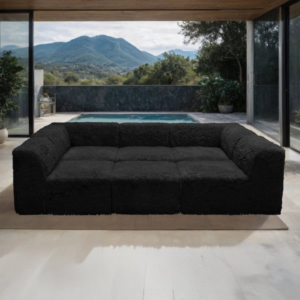 English Elm Living Room 6 Piece Faux Fur Modular Sectional Daybed with High Density Foam Seating Black B2741S01198