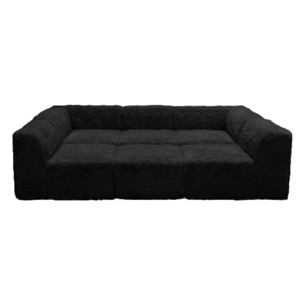 English Elm Living Room 6 Piece Faux Fur Modular Sectional Daybed with High Density Foam Seating Black B2741S01198