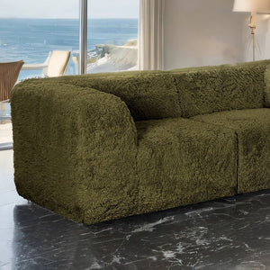English Elm Olive Faux Fur Modular Corner Wedge Loveseat Deep Seat Boho Living Room Couch B2741S01200