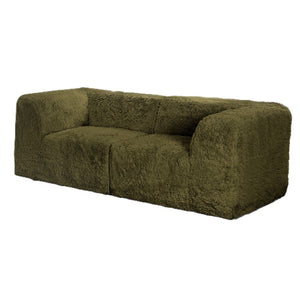 English Elm Olive Faux Fur Modular Corner Wedge Loveseat Deep Seat Boho Living Room Couch B2741S01200