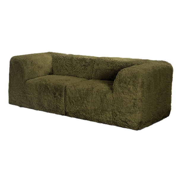 English Elm Olive Faux Fur Modular Corner Wedge Loveseat Deep Seat Boho Living Room Couch B2741S01200