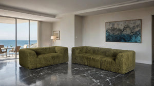 English Elm Modular Faux Fur Sectional Sofa Set with Deep Foam Seating for Cozy Living Rooms Olive Green B2741S01201